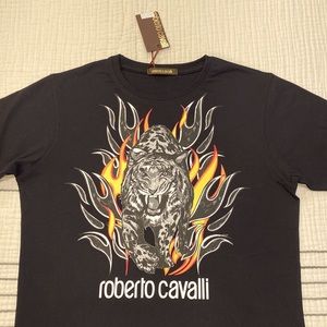 Roberto Cavalli Graphic Tee Tiger Flames Short Sleeves